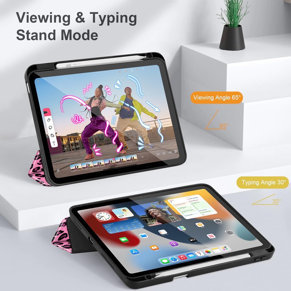 Mektron Case for 2025 iPad 11 inch (A16 Chip) 11th Gen Fit iPad 10th Gen10.9 inch 2022, Buit in Pencil Holder with Shockproof Cover Clear Shell + Trifold Stand + Auto Wake/Sleep, Composition Book-Bows