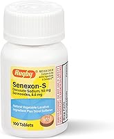 Vista 10 de Rugby Senexon-S - Natural Vegetable Laxative Ingredient Plus Stool Softener, Constipation Relief - Docusate Sodium 50mg, Sennosides 8.6mg - 100