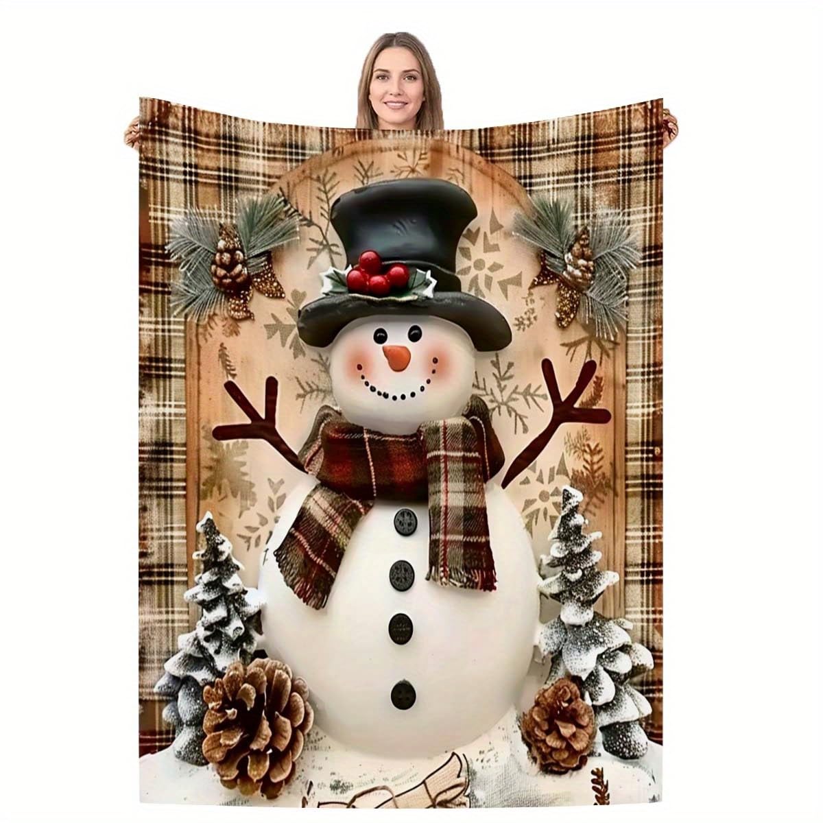 Manta de Navidad con diseño de muñeco de nieve a cuadros, color rojo y verde, manta de franela cálida y suave para sofá, dormitorio, para niños, adultos, esposa (muñeco de nieve, 30 x 40