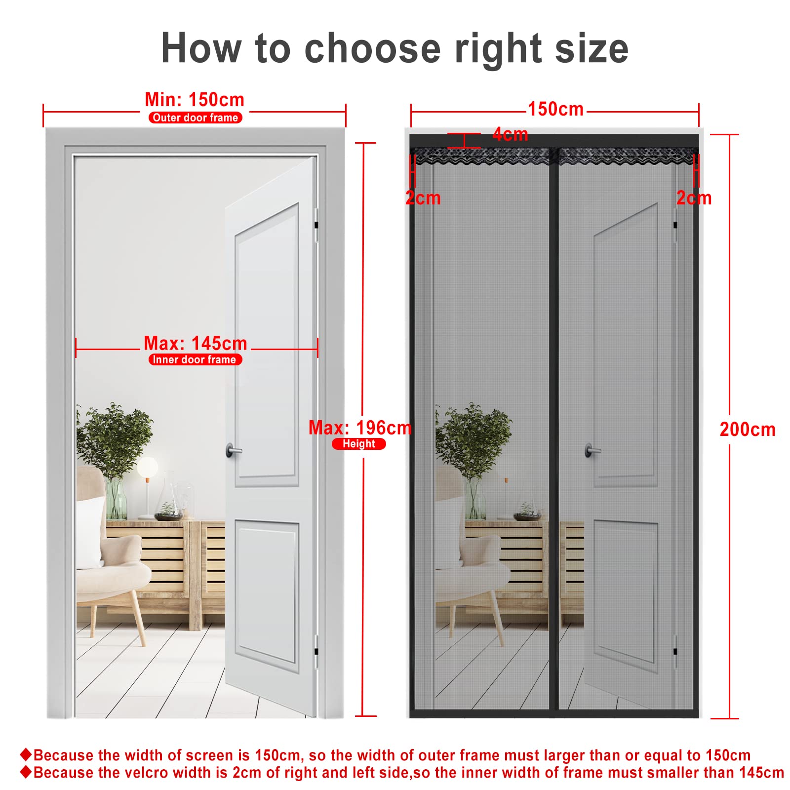 Cinkee Zanzariera Magnetica per Porta 150x200CM, Rete Fine Zanzariera Magnetica Porta, Tenda Zanzariera Porta con Totalmente Calamita, si Chiude da Sola per Balcone, Installazione Facile(Nero)