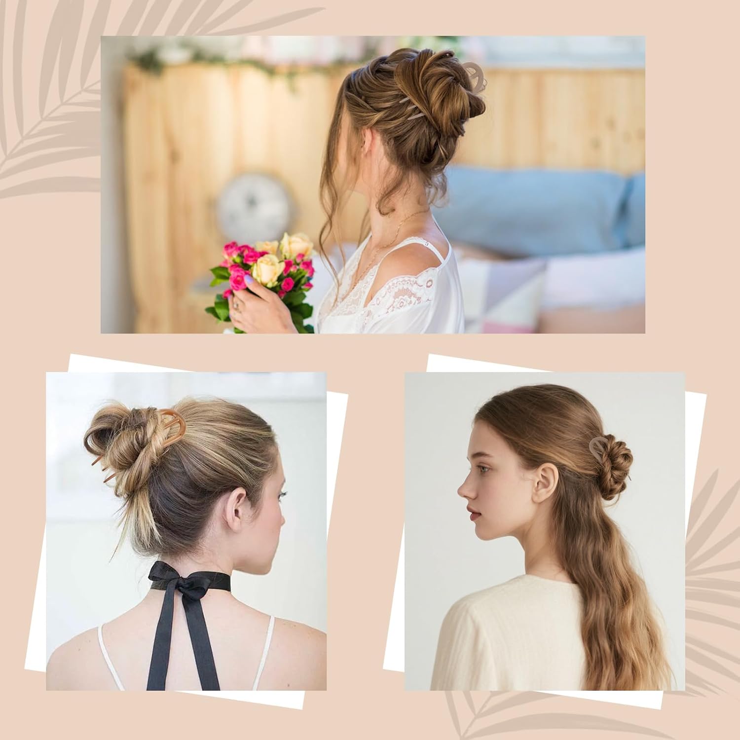 8 Pack French Hair Pins for Women, U Shaped Bobby Pins Hair Forks for Buns Updos Internal Teeth No Slip French Twist Tool Decorative Hairpin for Thin/Thick Hair