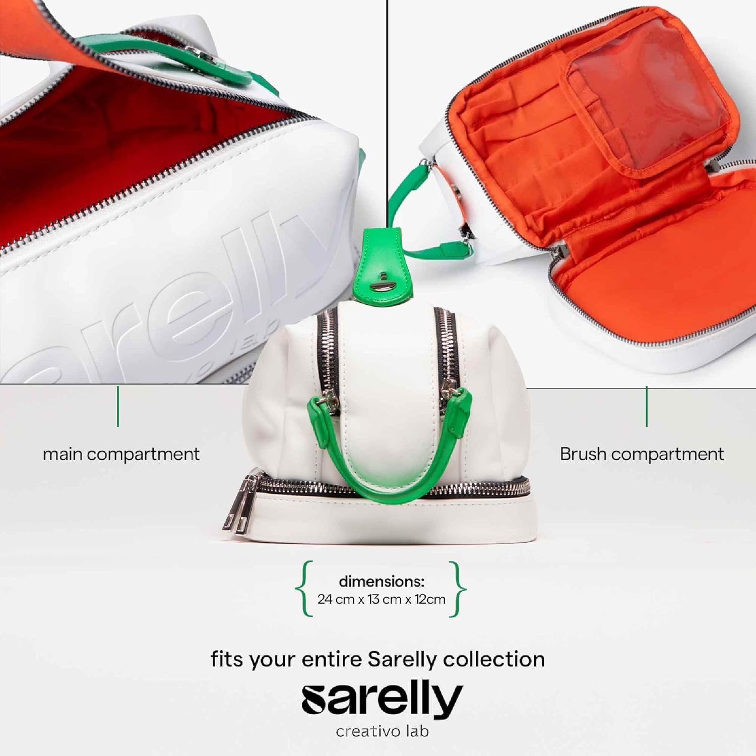 SARELLY | Vegan Leather Makeup Bag | Perfect for Makeup Brushes | Multi-compartments | White