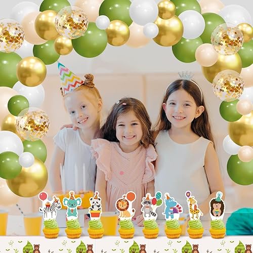 Miniatura 2 de Decoraciones de cumpleaños de bosque, decoración de fiesta de animales del bosque, kit de arco de guirnalda de globos del bosque con fondo de