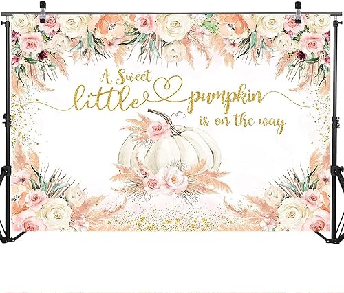 Miniatura 3 de Mocsicka Telón de fondo de calabaza para baby shower, otoño, bohemio, hierba de pampa, calabaza, otoño, baby shower, decoración de fiesta, fondo de