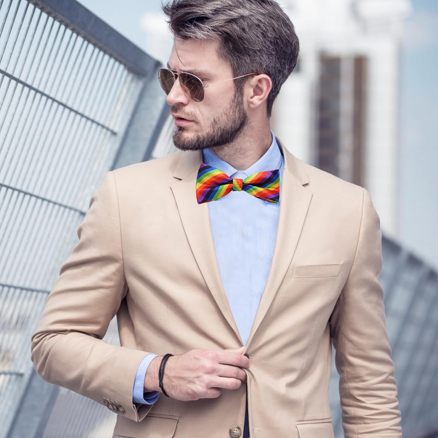Rainbow Bow Tie for Men and Women, Pre-Tied Striped Bowtie, Polyester Decorative Accessory for Weddings, Parties, and Performances