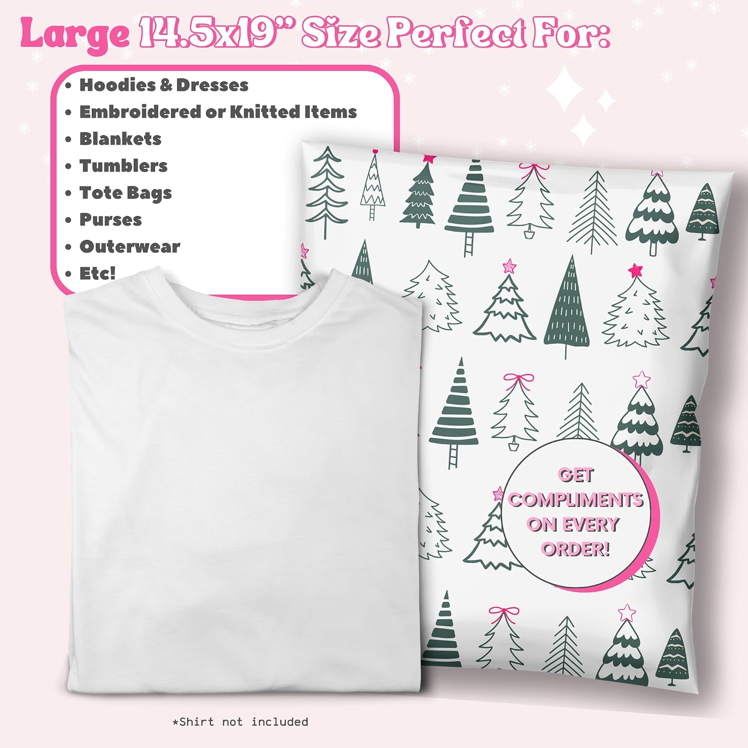Picksie Mailers - Christmas Shipping Bags Envelope 14x19 Holiday Shipping Supplies Poly Mailers for Small Business Boutique Mailing Bags for Clothing Cute Designer Polymailer - 100 Pack Festive Forest