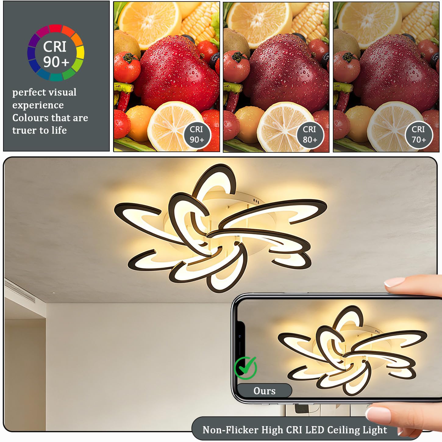 Lampa Sufitowa LED Regulacją Jasności 90 cm Kwiatowy Salonu Czarna