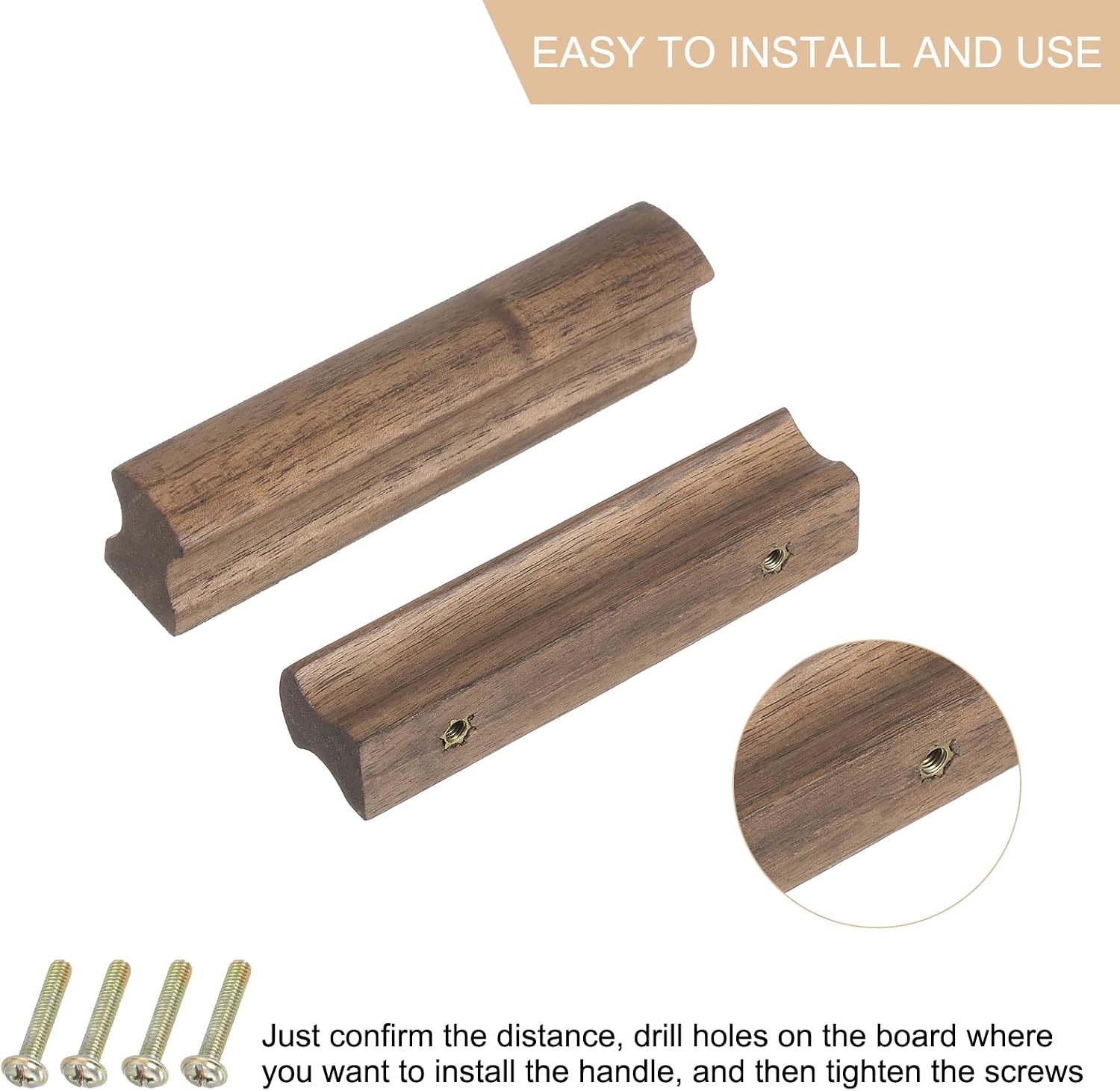 sourcing map 12Pcs Wood Drawer Pulls Handles with Screws Set 96mm/3.78" Hole Spacing Black Walnut Wood Cabinets Dresser Furniture