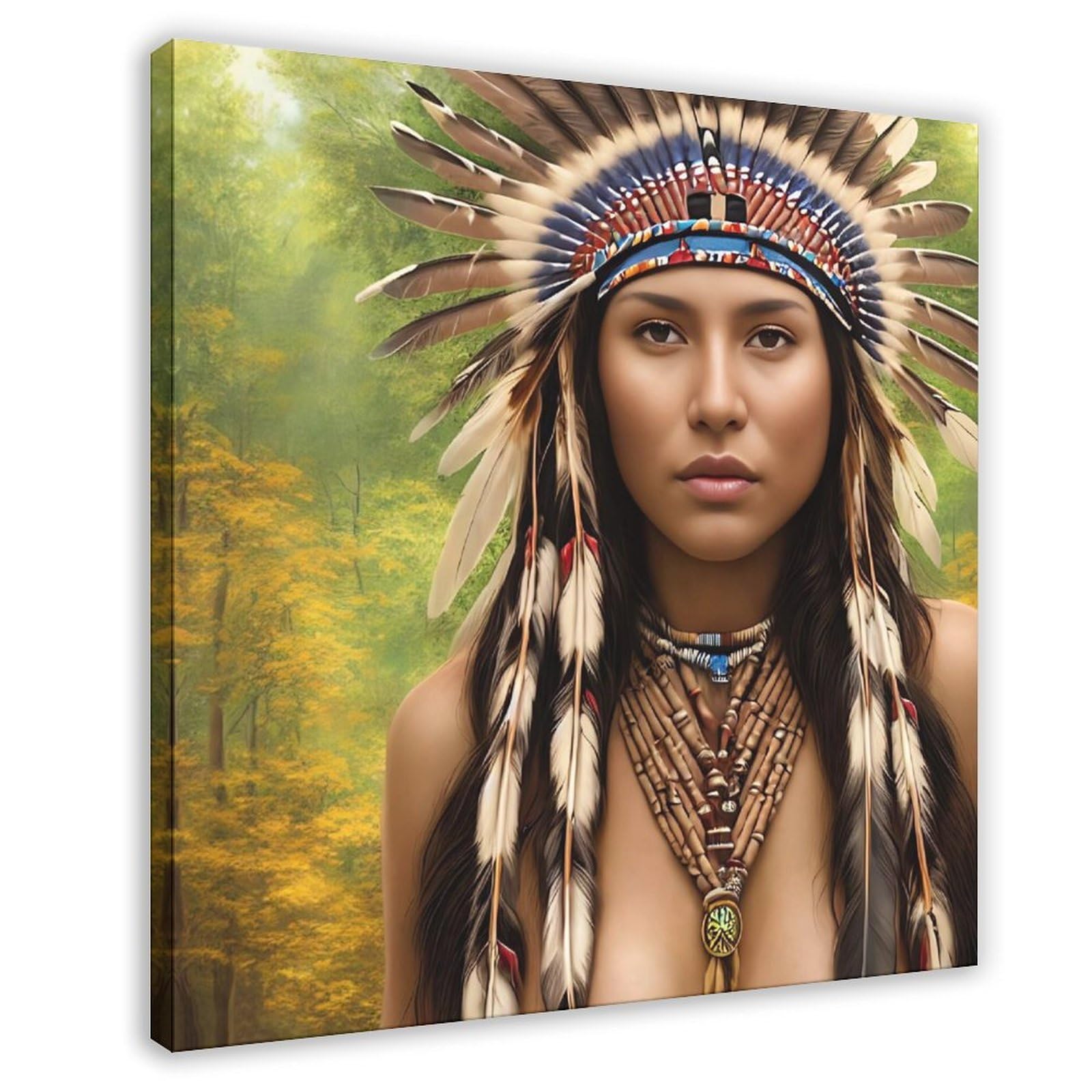 QNVJQKDSI Native American Woman Indian Art Canvas Poster Bedroom Decor Landscape Office Room Decor Gift 12" L X 12" W