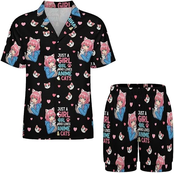 Women Ladies Buttoned Pajamas, Short Sleeve Pajama Top and Pajama Pants