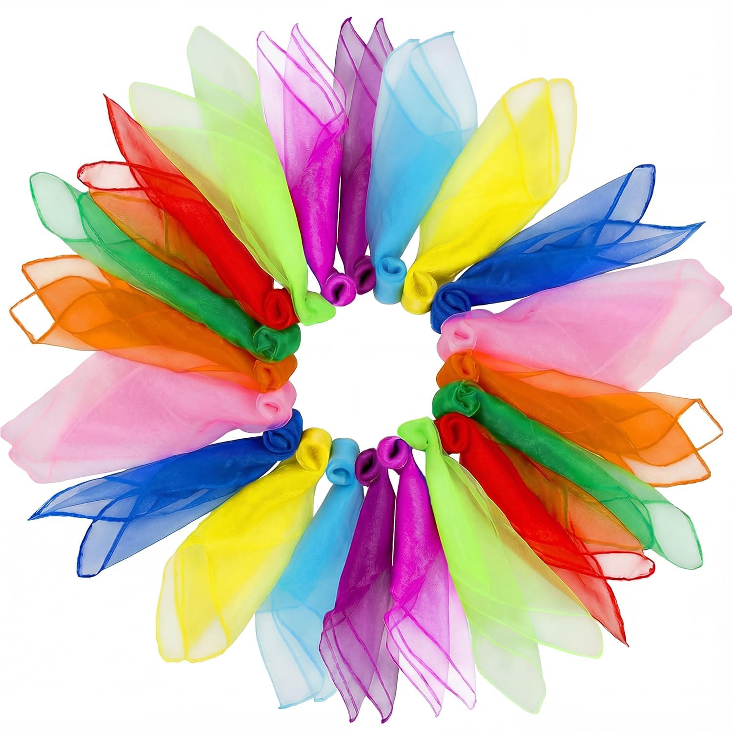 Lot de 18 foulards de jonglage magiques, 24 × 24 pouces foulards de danse carrés, foulards de musique doux pour jeu, danse, performance (60 × 60 cm, 6 couleurs