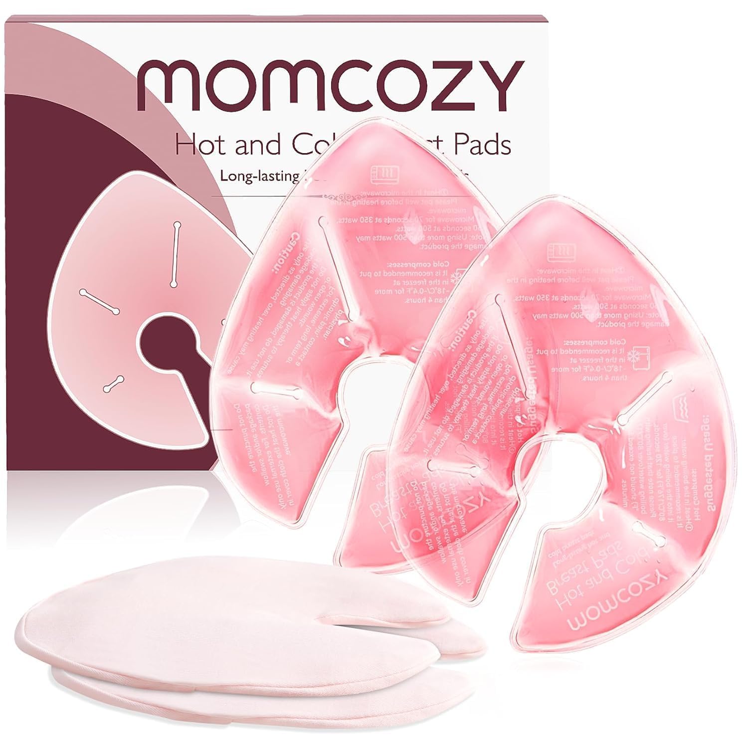 Momcozy Almohadillas Térmicas Grandes para El Pecho, Compresas Frío/Calor para El Pecho con 2 Fundas Suaves, Accesorio de Lactancia, Pack de 2, Rosa