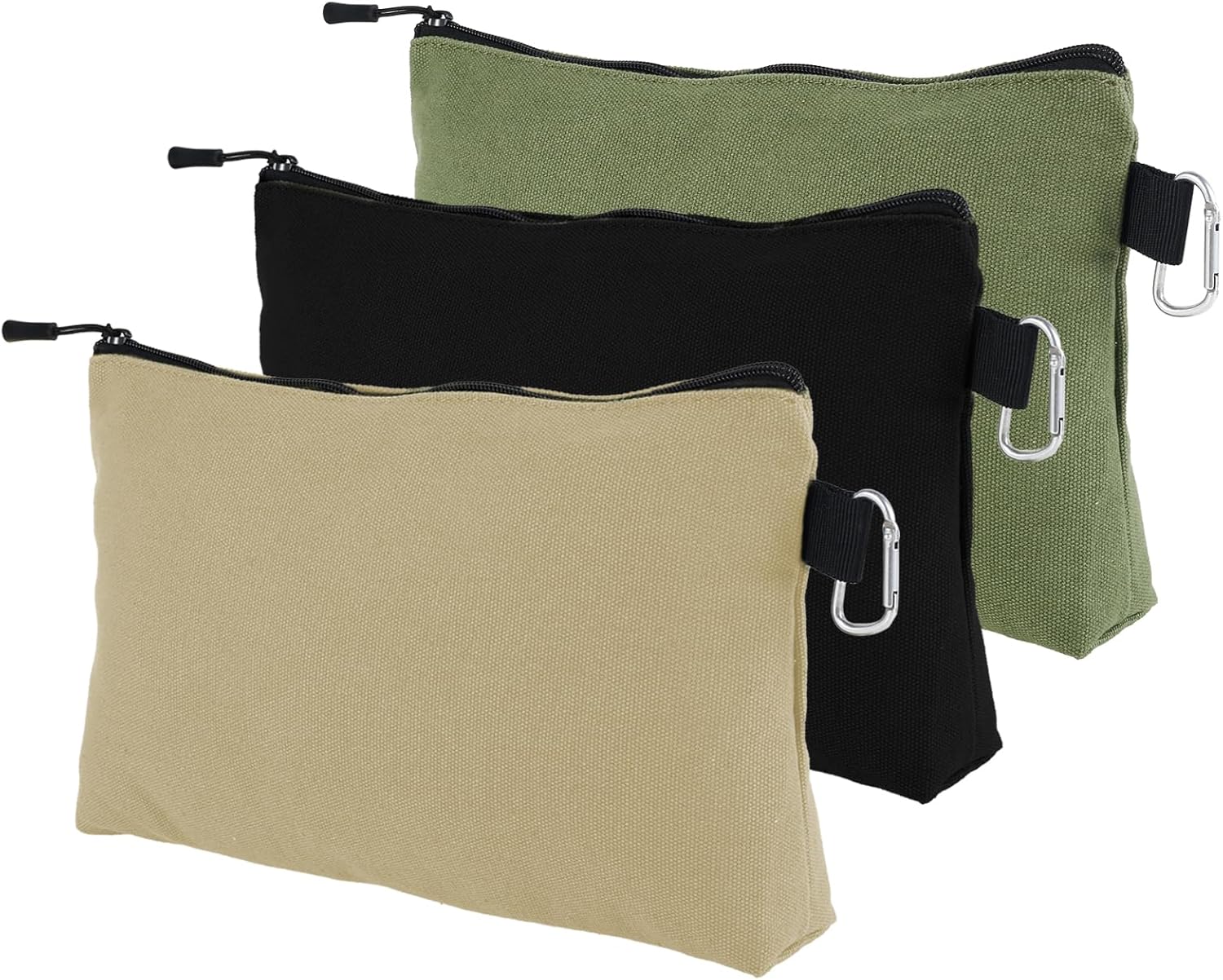 3/6Pcs Canvas Zipper Tool Bag with internal pockets 12 inch Waterproof Tool Pouches Multipurpose Utility Tool Bag with Carabiner Portable Small Tool Storage Pouch for Tools (style 1)