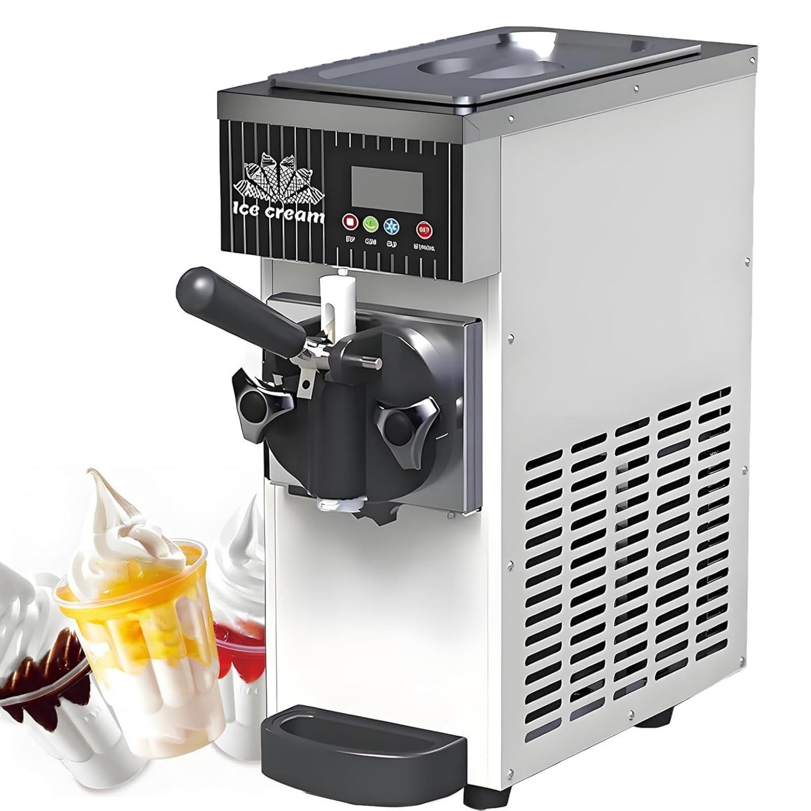 Commercial Soft Ice Cream Machine, Countertop Soft Serve Ice Cream Machine, High Productivity Soft Serve Maker, Smooth Delicate Texture, 450W, Stainless Steel, For Restaurants, Dessert Shops Cream