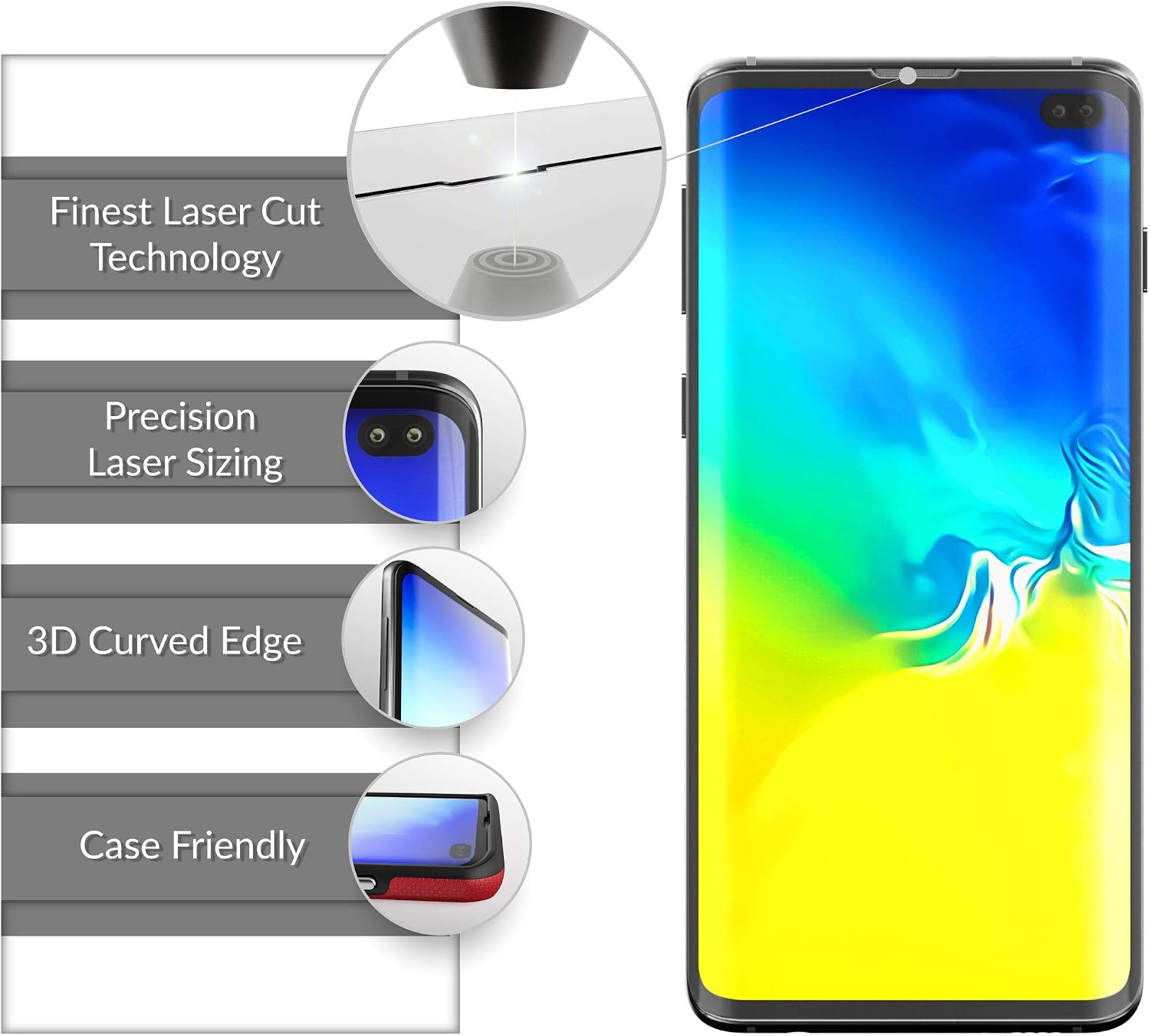 S10 Plus Glass Screen Protector for Samsung Galaxy S10+ [3D Curved Glass with Easy Installation Tool] by Crave - [Finger Print Compatible][2-Pack] HD Tempered Glass