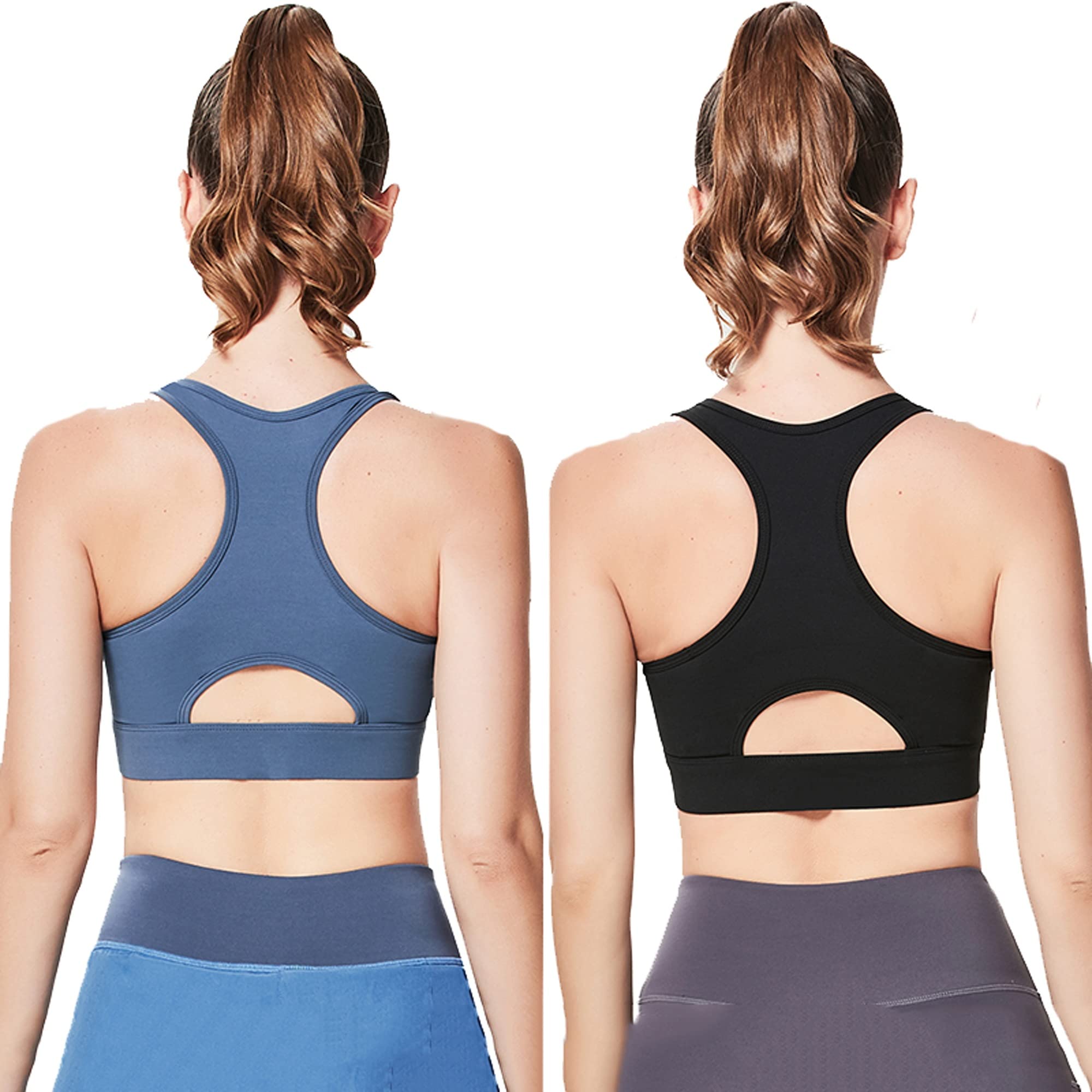 Lot de 2 soutiens-gorge de sport sans couture et confortables pour femme - Rembourrés sans fil - Grande taille - Couleur : A - Taille M