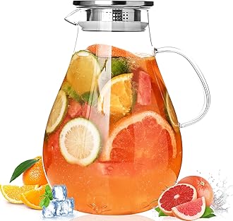 2500ml Glass Pitcher with Lid, 88 Ounces with Precise Scale Line, Hot/Cold Wa...