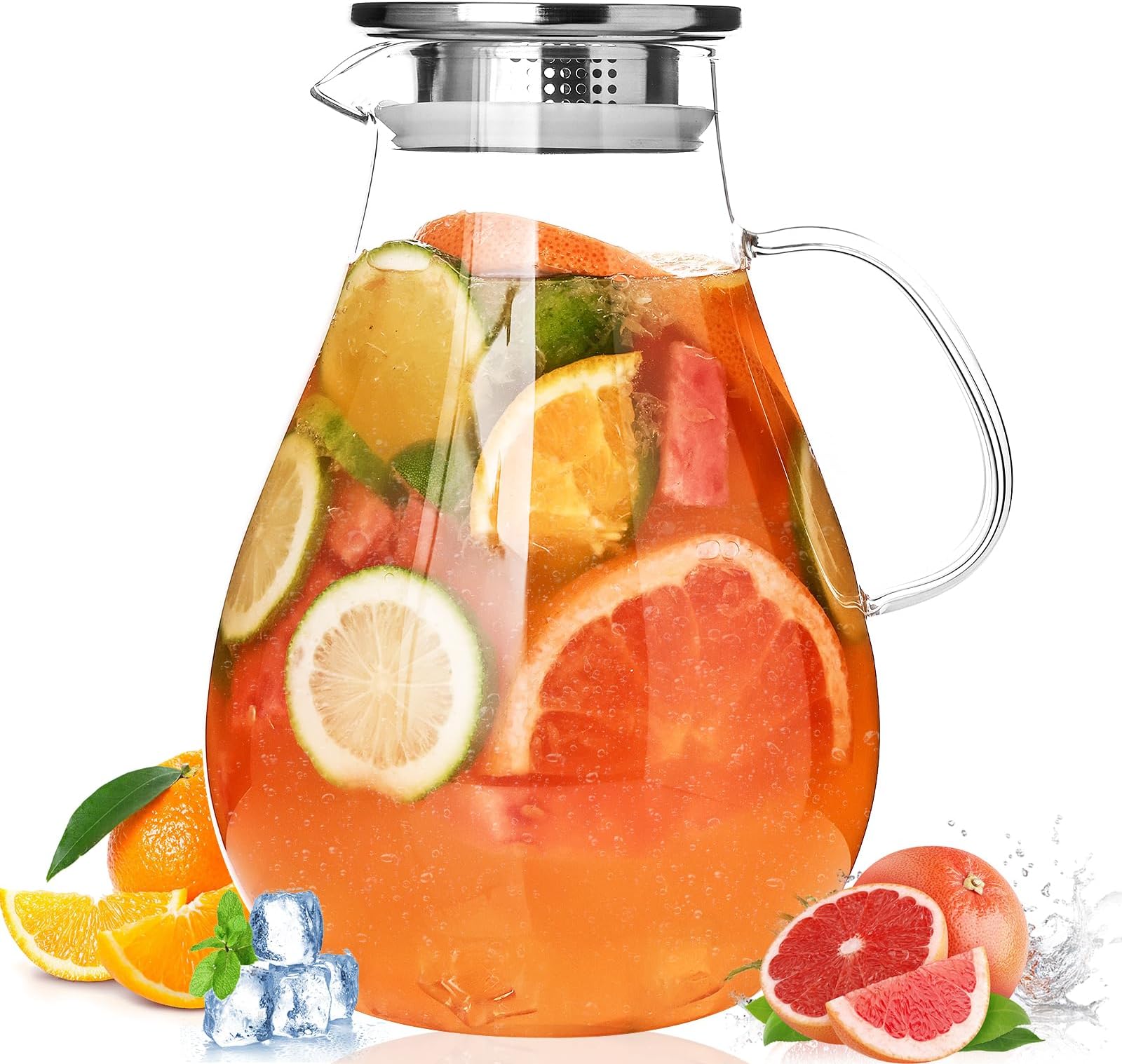 2500ml Glass Pitcher with Lid, 88 Ounces with Precise Scale Line, Hot/Cold Wa...