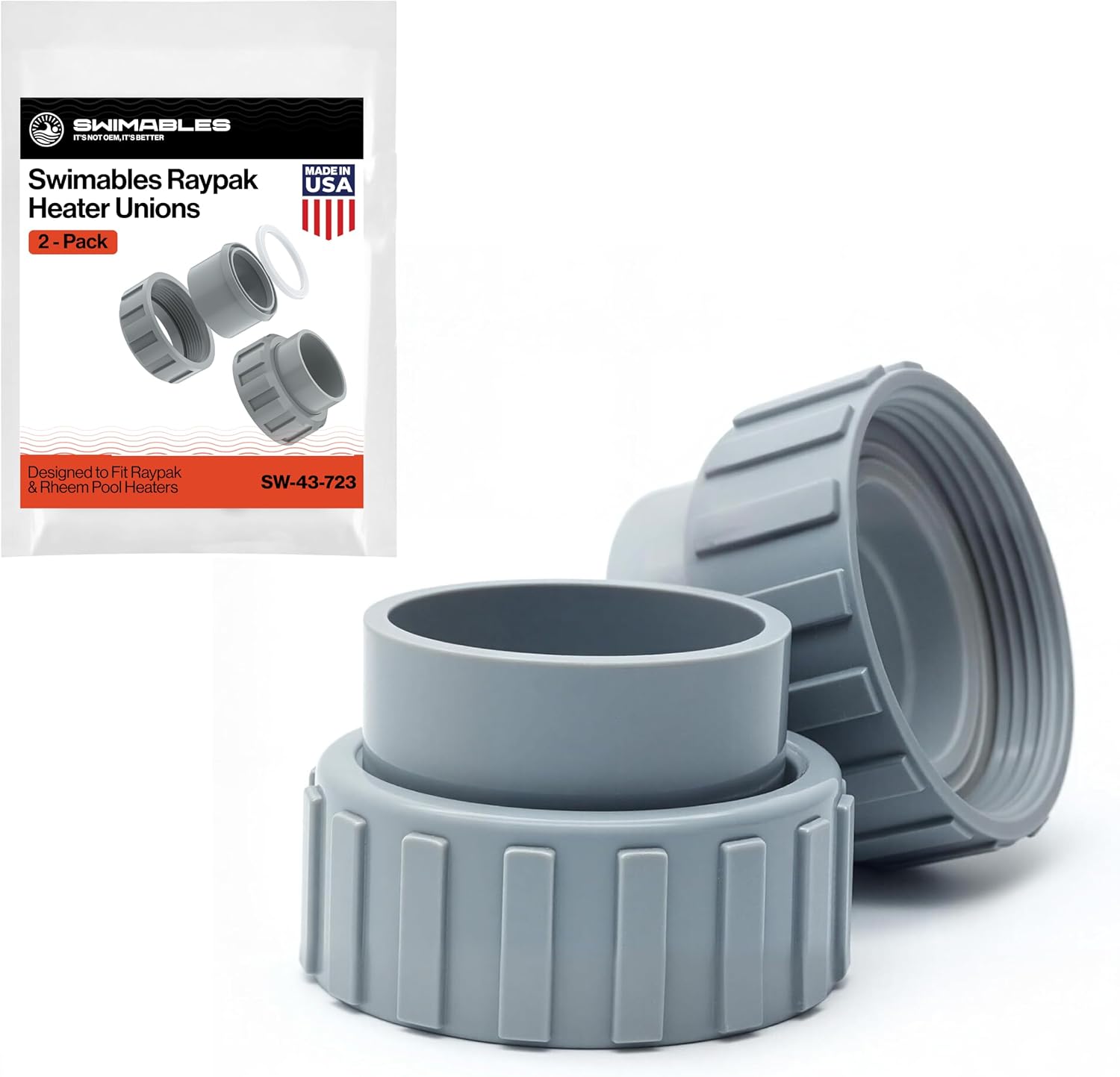Swimables SW-43-723 Raypak Heater Unions - Replacement 2" CPVC Connector Heater Flange for Raypak, Rheem Pool Heaters - Fits Models R185A, R265A, R335A, R405A - Durable 006723F Heater Union (2-Pack)