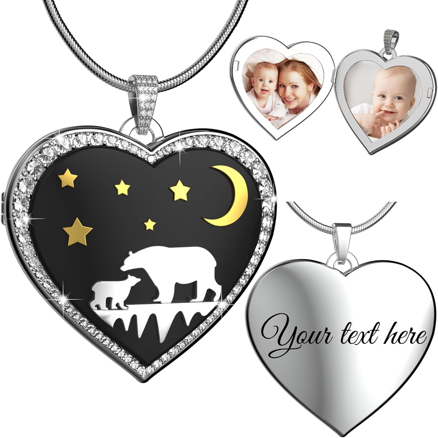 Fanery Sue Personalized Heart Locket Necklace that Holds Pictures, Customize Photo Pendant Picture Jewelry Mothers Day Gifts for Women