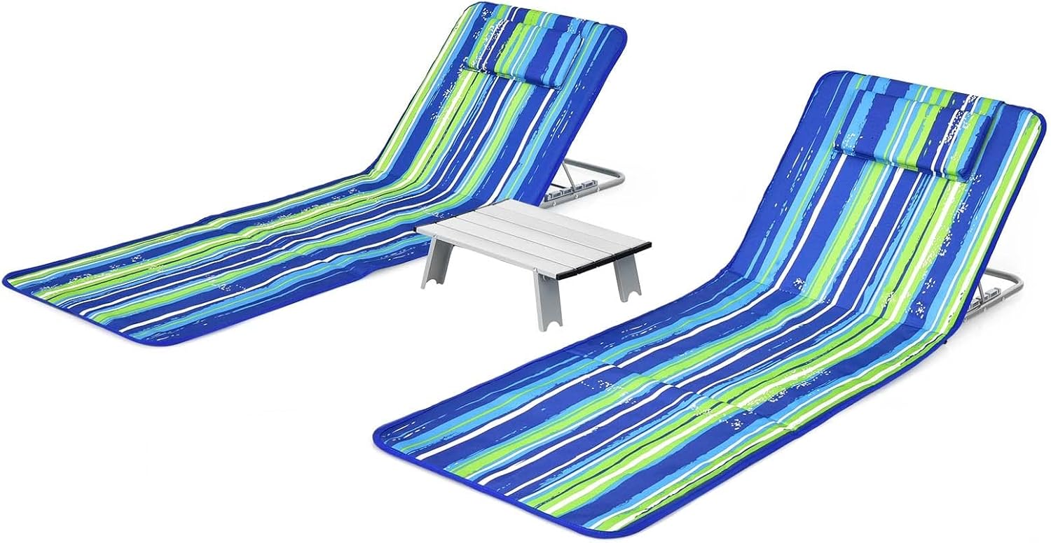 Custpromo Patio Chaise Lounge Set 3 Pieces Adjustable Beach