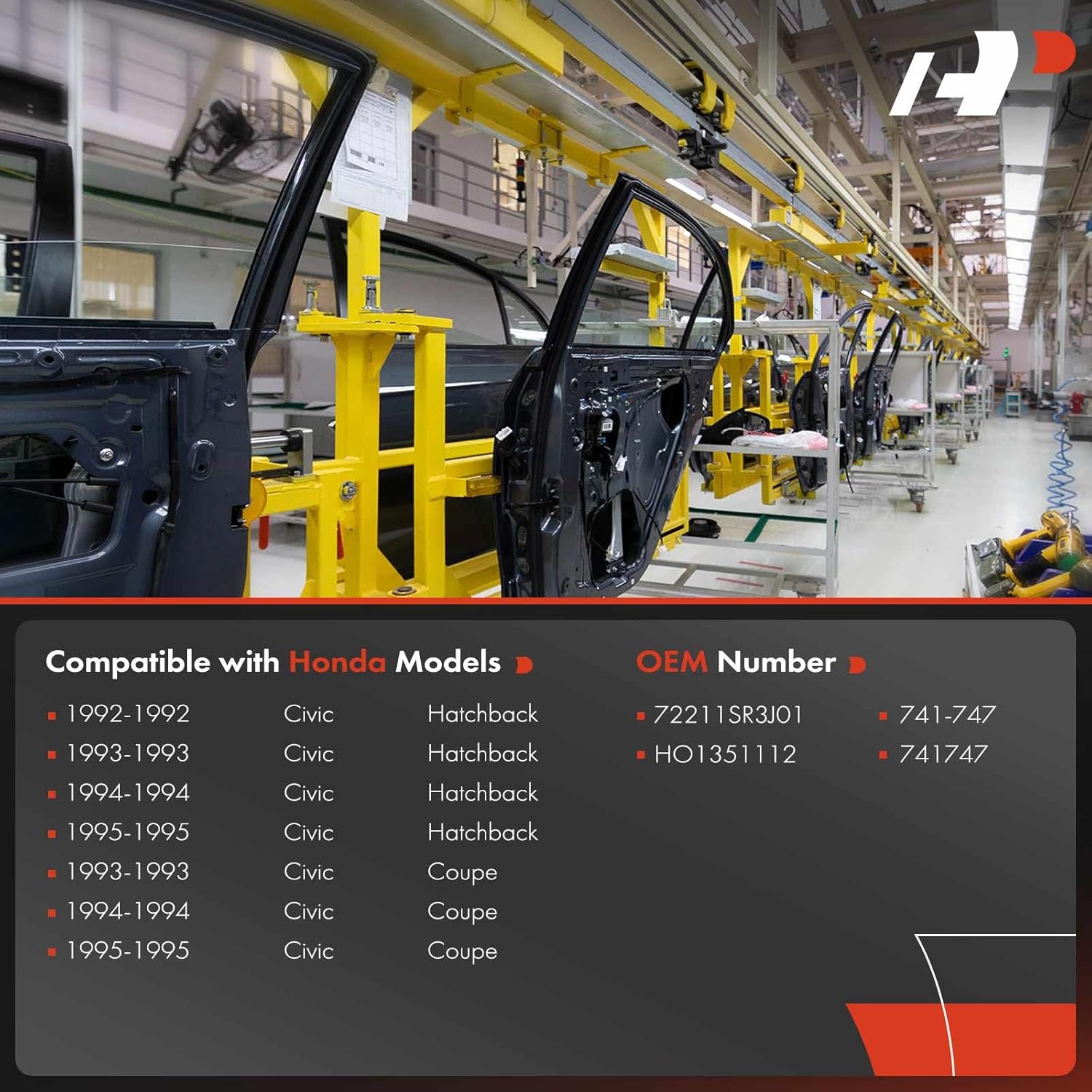 A-Premium Power Window Regulator with Motor Compatible with Honda Civic 1992-1995, Front Passenger Side