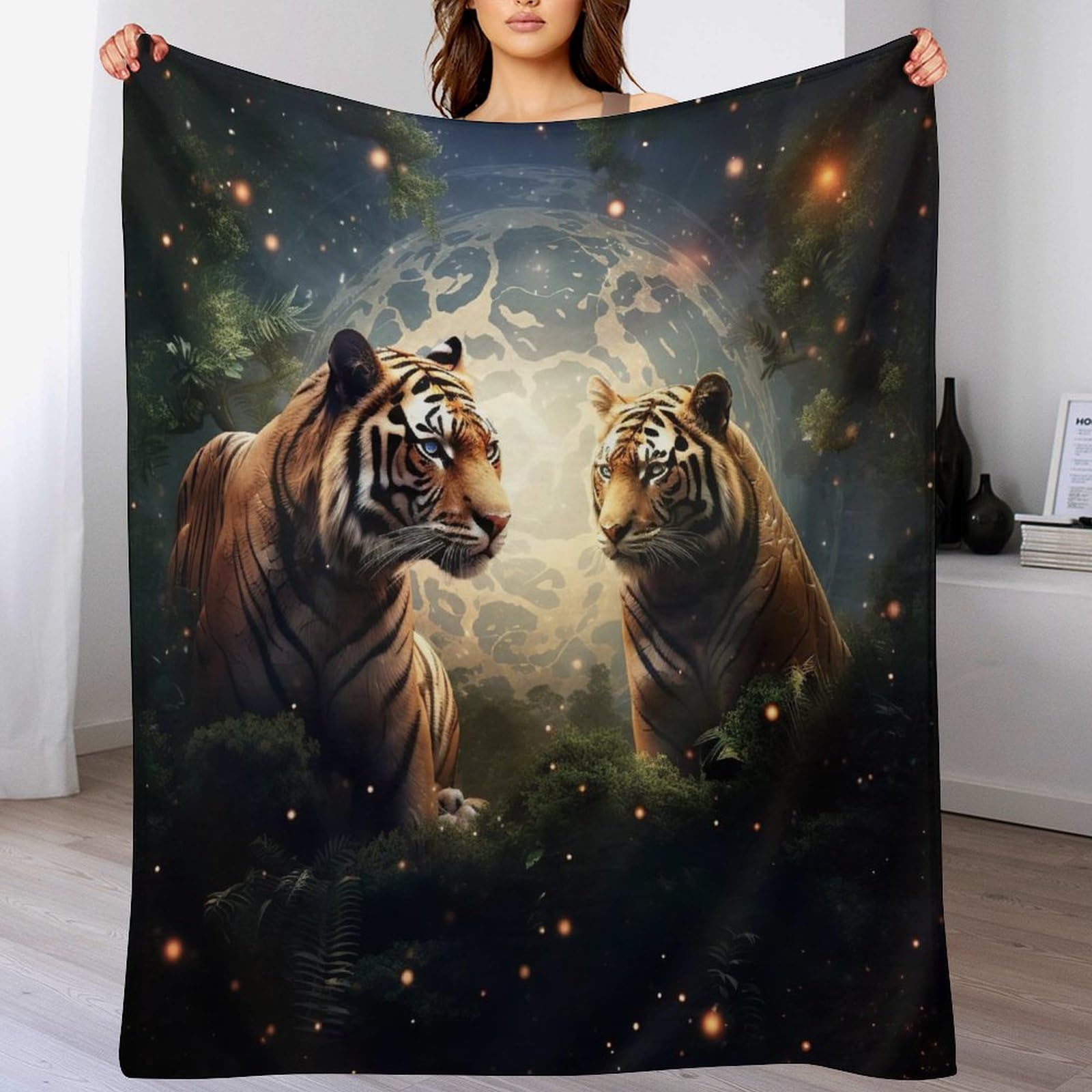 Couverture Polaire Tigre en flannel douce pour lit et canapé, plaid chaud de taille 130x150cm