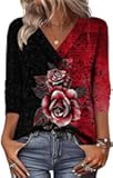 Zeagoo Women's Shirts Long Sleeve V Neck Tshirts Fall Boho Floral Blouses Business Casual Tops
