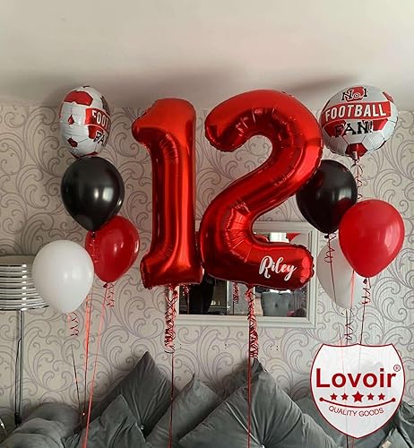 Miniatura 4 de Globo rojo de 40 pulgadas con el número 12 de 21 dígitos gigantes de papel de aluminio de Mylar de helio para fiesta de cumpleaños de 12 y 21 años,