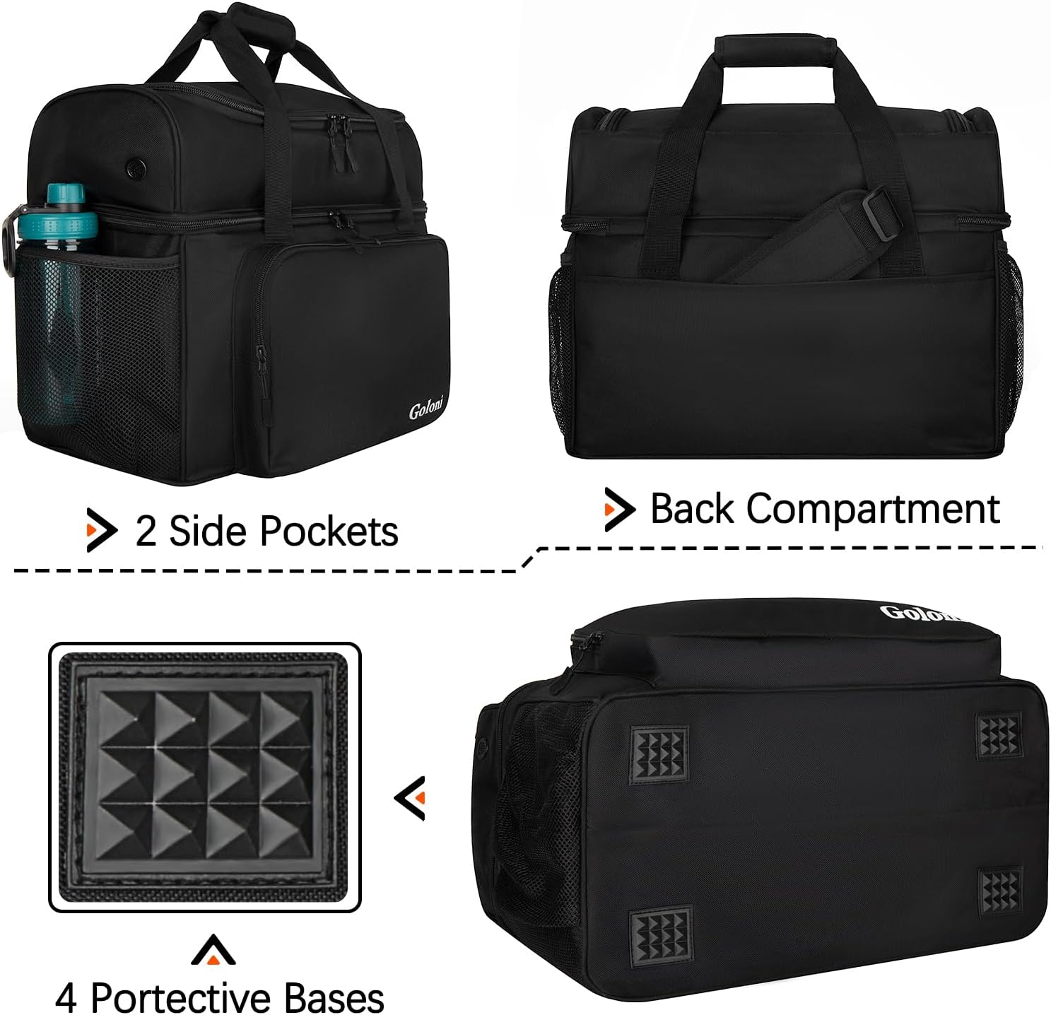 Goloni 2 Balls Bowling Bag with Ball Holder - Fits Bowling Shoes Up to Mens Size 16 and Accessories