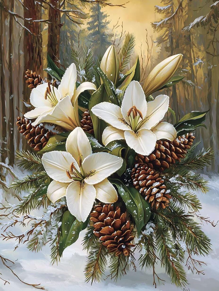 Hyupuanj 5D Diamentowe koło łańcuchowe z lilii, 100x130cm d-36