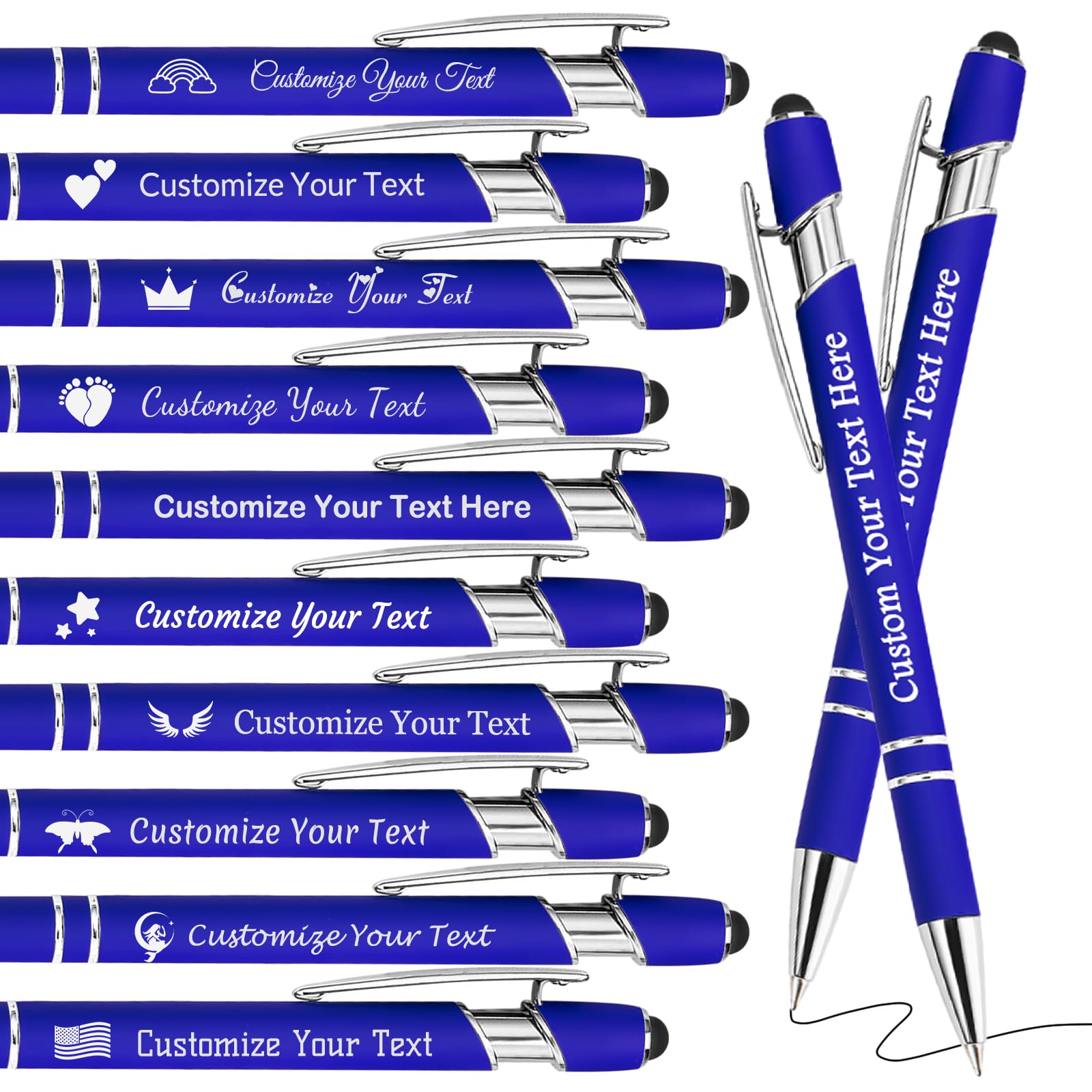Personalized Pens Bulk Custom Pens with Logo Name 10 Pack Free Engraved Stylus Ballpoint Pens Customized Retractable Pen Message Text Gift for Men