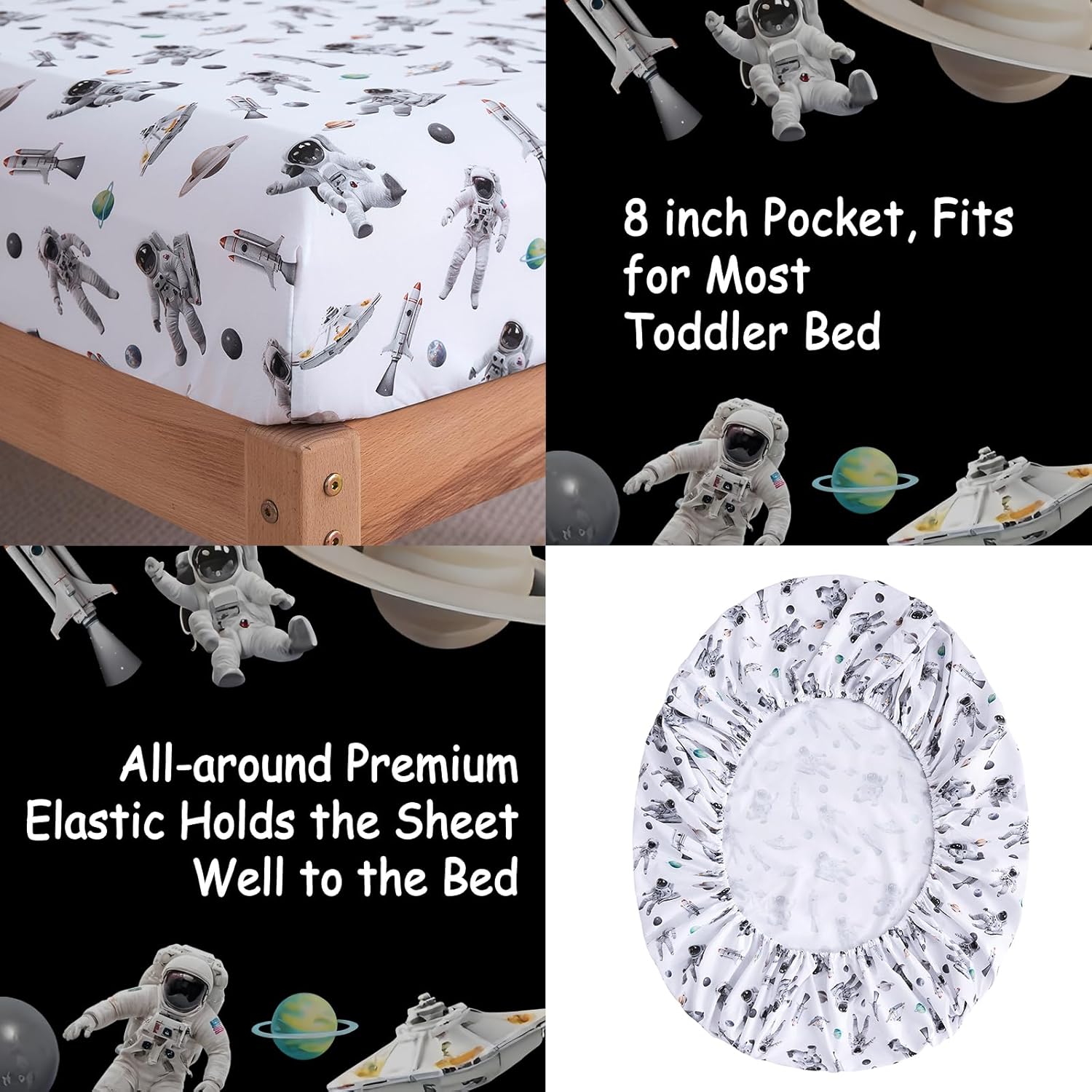 lasoftan Toddler Bedding Set, 4 Piece Bed-in-a-Bag Toddler Bed Comforter Sets for Girls, Toddler Bed Set, Astronaut Printed, Machine Washable