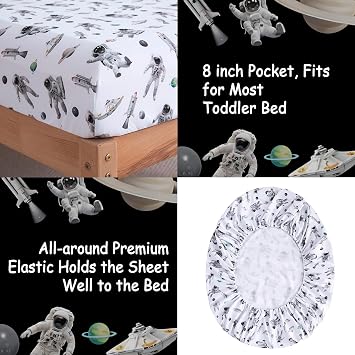 lasoftan Toddler Bedding Set, 4 Piece Bed-in-a-Bag Toddler Bed Comforter Sets for Girls, Toddler Bed Set, Astronaut Printed, Machine Washable