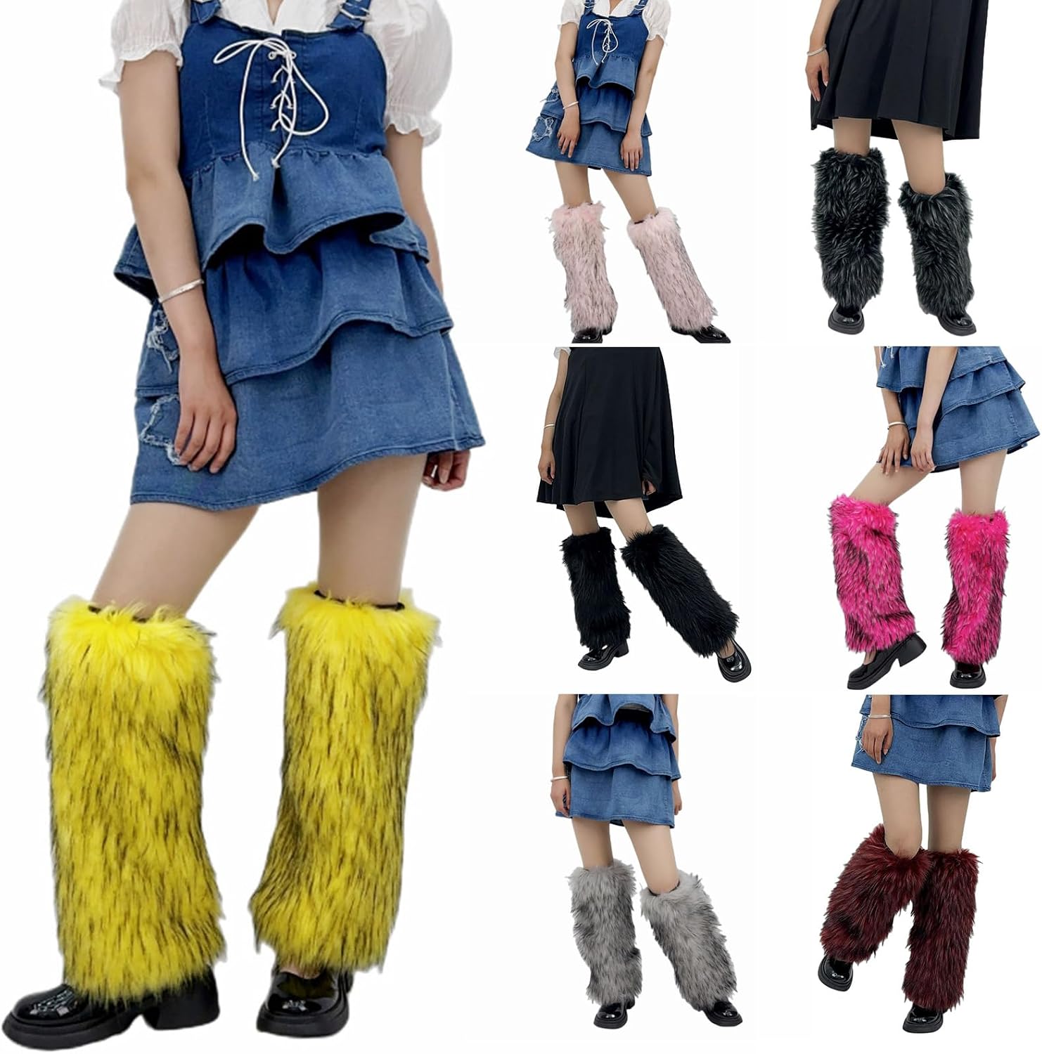 Women Furs Leg Warmer Winter Furry Long Boot Cuffs Fuzzy Party Costume for Holiday Festival Performances Play