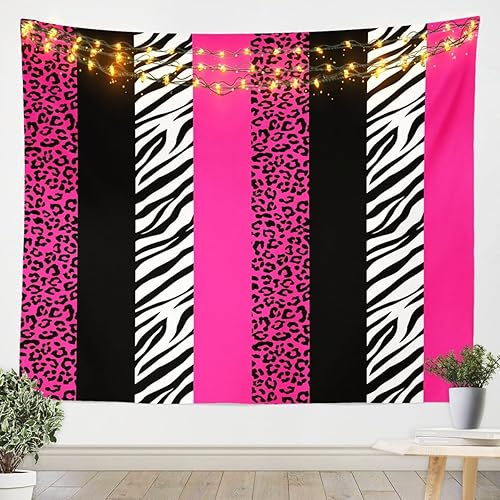 Leopard Print Tapestry,Cheetah Zebra Skin Texture Patchwork Wall Tapestries,Girls Women Room Decor,Stripe Geometric Fashion Wall Hanging,Rose Pink