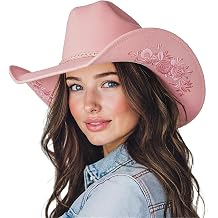 SeptCity Pink Cowgirl Hat for Women, Suede Cowboy hat for Cowgirl Costume Cowboy Costume Accessories for Halloween 5 Colors