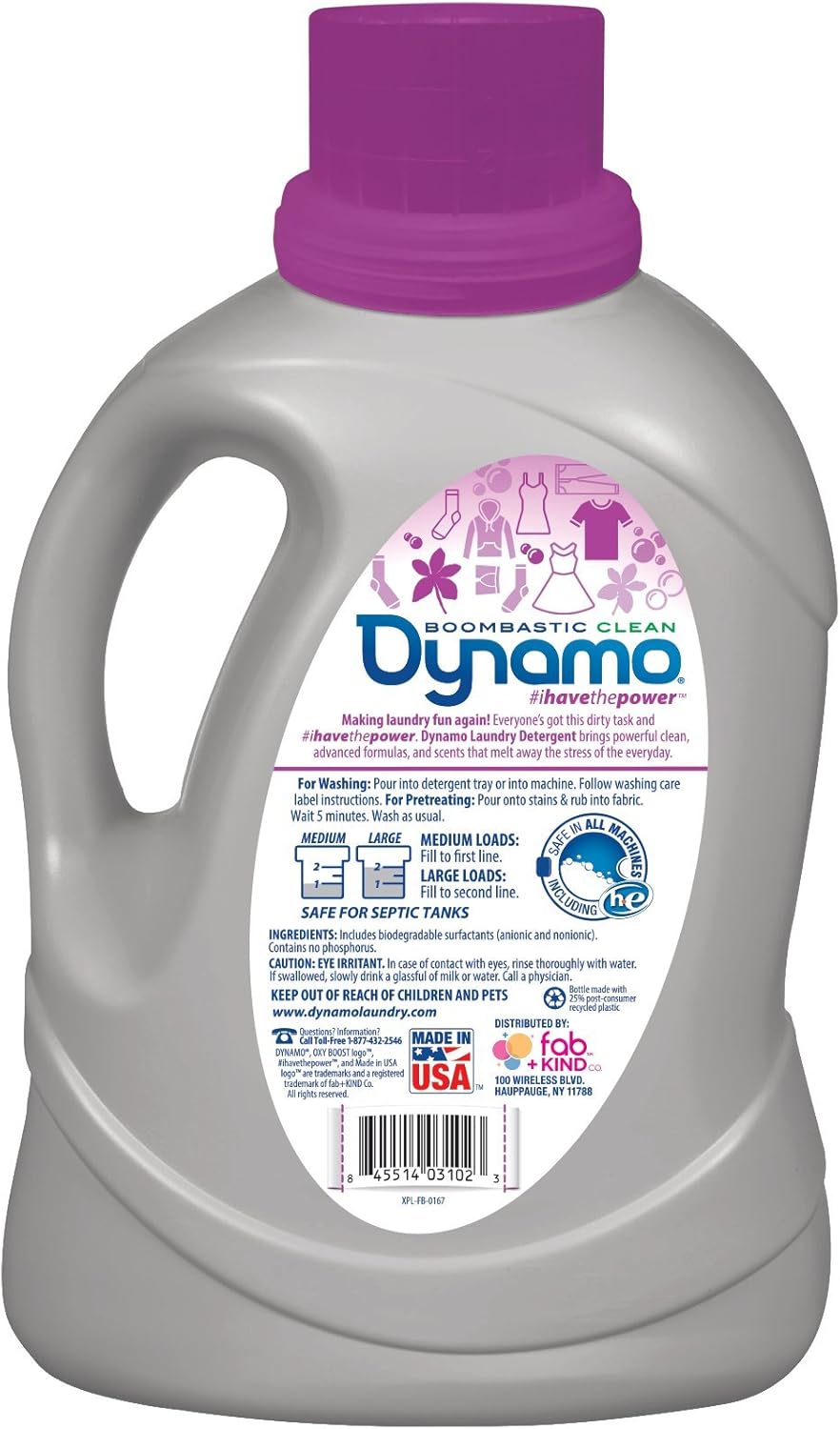 Purple Wildflowers Oxygen Boost Liquid Laundry Detergent by Dynamo | Works in All Standard & HE Washing Machines | Hypoallergenic Laundry Soap | Hot & Cold Water | 4X Concentrated Formula | 60 Oz.