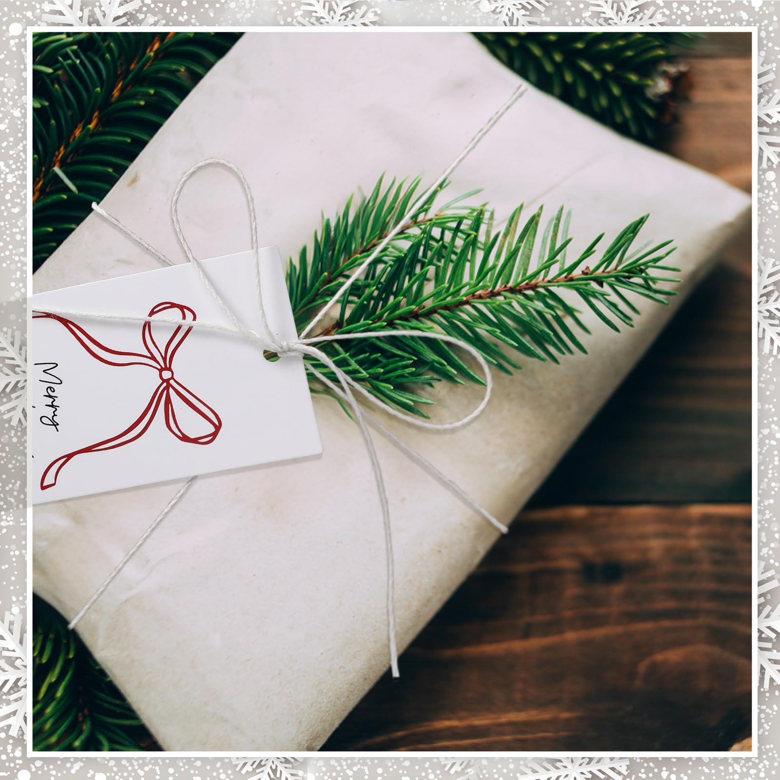 Fuyoooo Weihnachtsgeschenk-Etiketten mit Schnur für Geschenke, Geschenkpapier, Etiketten für Weihnachten, Party, Leckerli, Keksdekoration (Schleife), 100 Stück