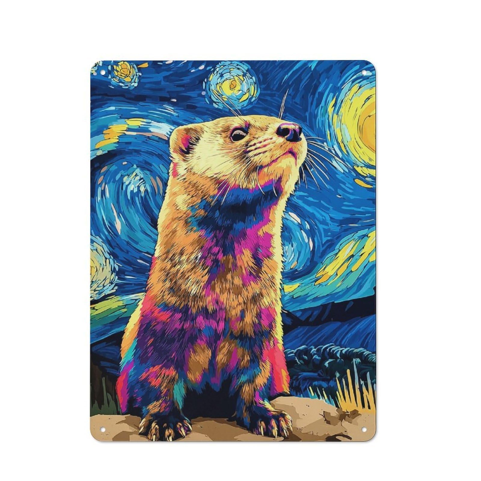 Junmoney Whimsical Otter In Starry Night Sky Metal Sign 40X30cm With For Workshop Wall, Rustic Decor, Wall Decoration For Workshops And Hobby Rooms