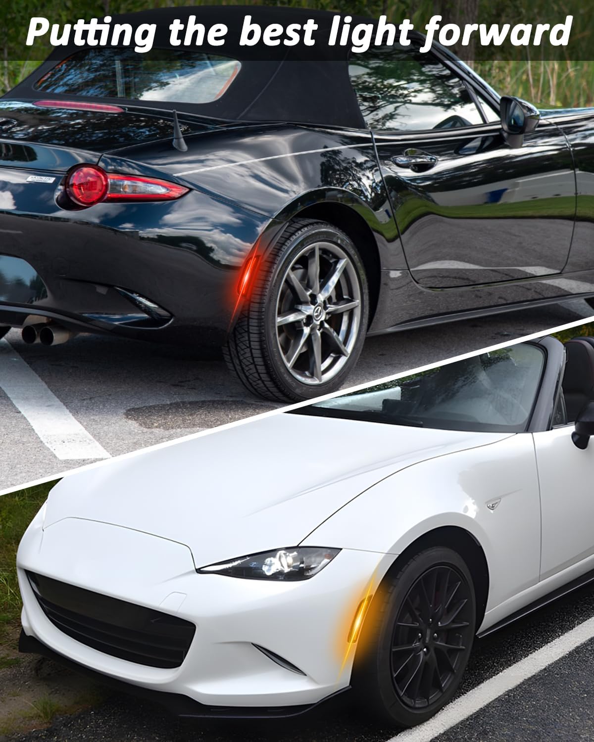 Bestview Side Marker Light Assembly Compatible with 2016-2024 Mazda MX-5 Miata ND Amber Front Red Rear Fender Side Marker Lamps Reflectors, 4 PCS