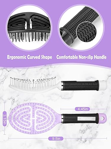Miniatura 2 de Adevwair Paquete de 2 cepillos curvos ventilados para el cabello para un secado más rápido, sin tirones, desenredantes, para mujeres y hombres,