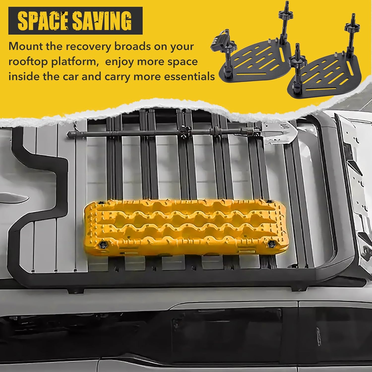 Traction Board Mounting Kit with Lock, DIY-Installable Recovery Board Mount, Universal Bracket for Rooftop Platform Traction Tracks
