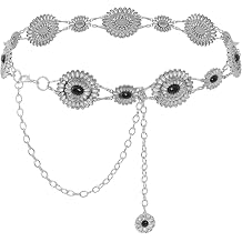 Topbuti Western Metal Oval Concho Chain Belt for Women Cowgirl Turquoise Waist Chain Belt for Dresses Jeans Western