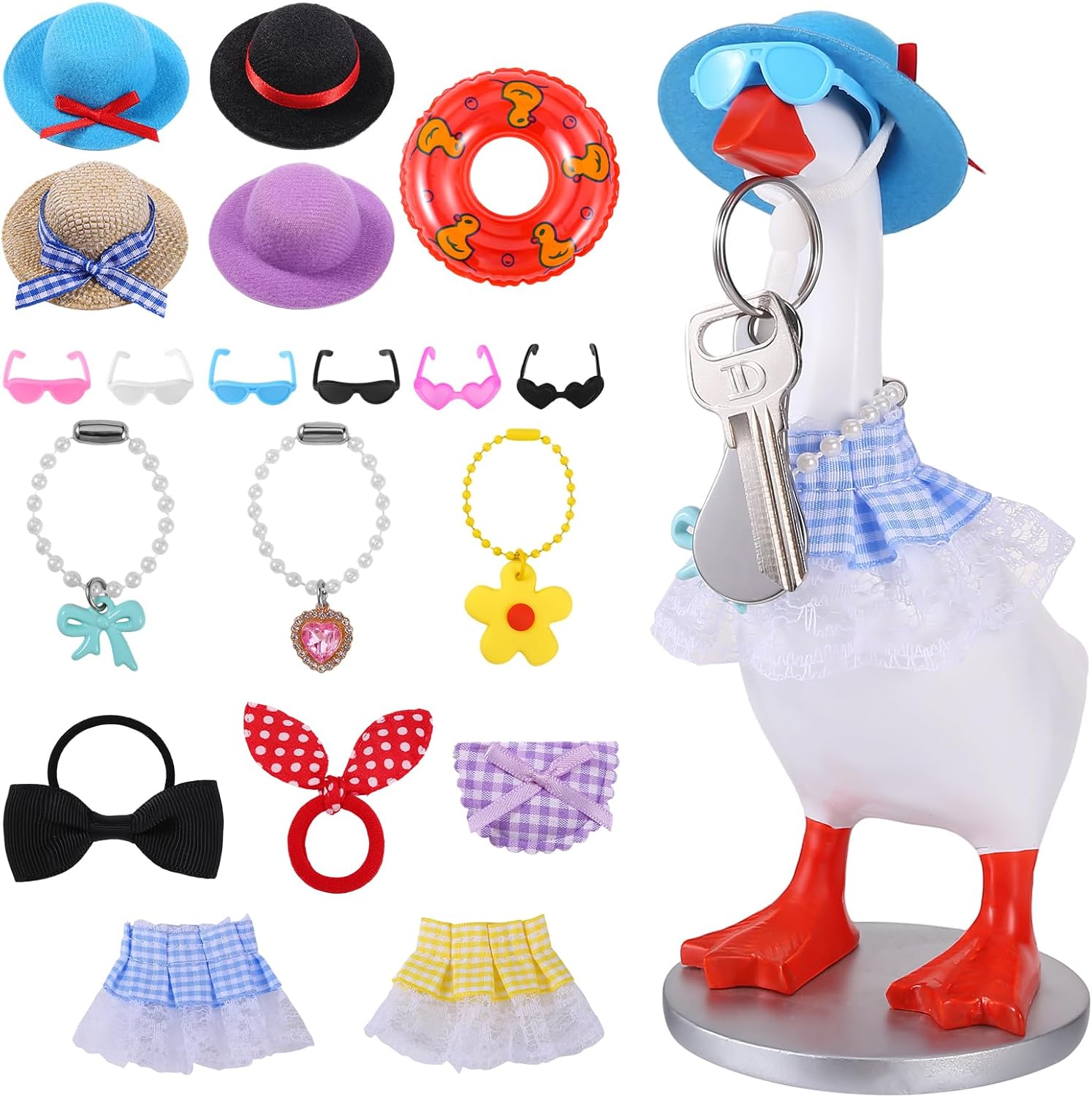 7 inch Desk Goose Key Holder with 6 Set Outfits