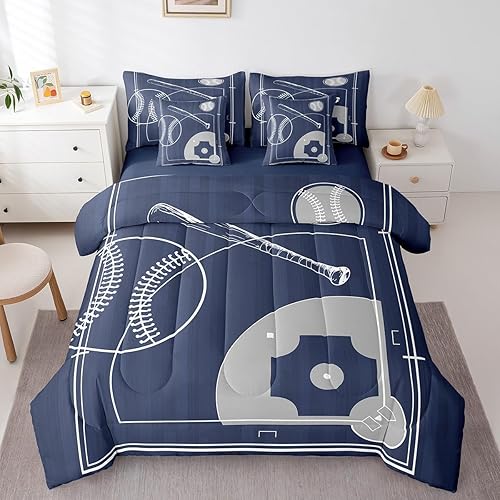 Erosebridal Kids Baseball Bed in a Bag 7-Piece for Boys Girls Sport Queen Comfor