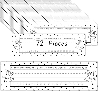 QOUBAI 72 Pcs Black Painted Dots Name Plates for Classroom Desks Decor Student Desk Name Tags with Alphabet Number Self Adhesive Black White Nameplates for Kindergarten Classroom Home School Supplies
