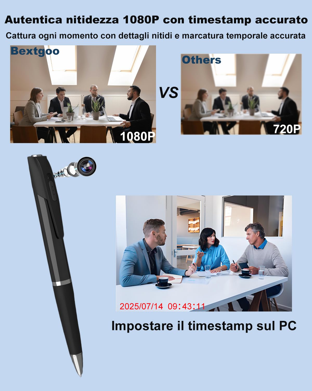Bextgoo Telecamera Spia, 1080P HD mini telecamera spia nascosta con Scheda SD 32GB, Registrazione in Loop, Portatile Penna Spia per Registrare Video e Scattare Foto, Spy Cam per Interni/Esterni