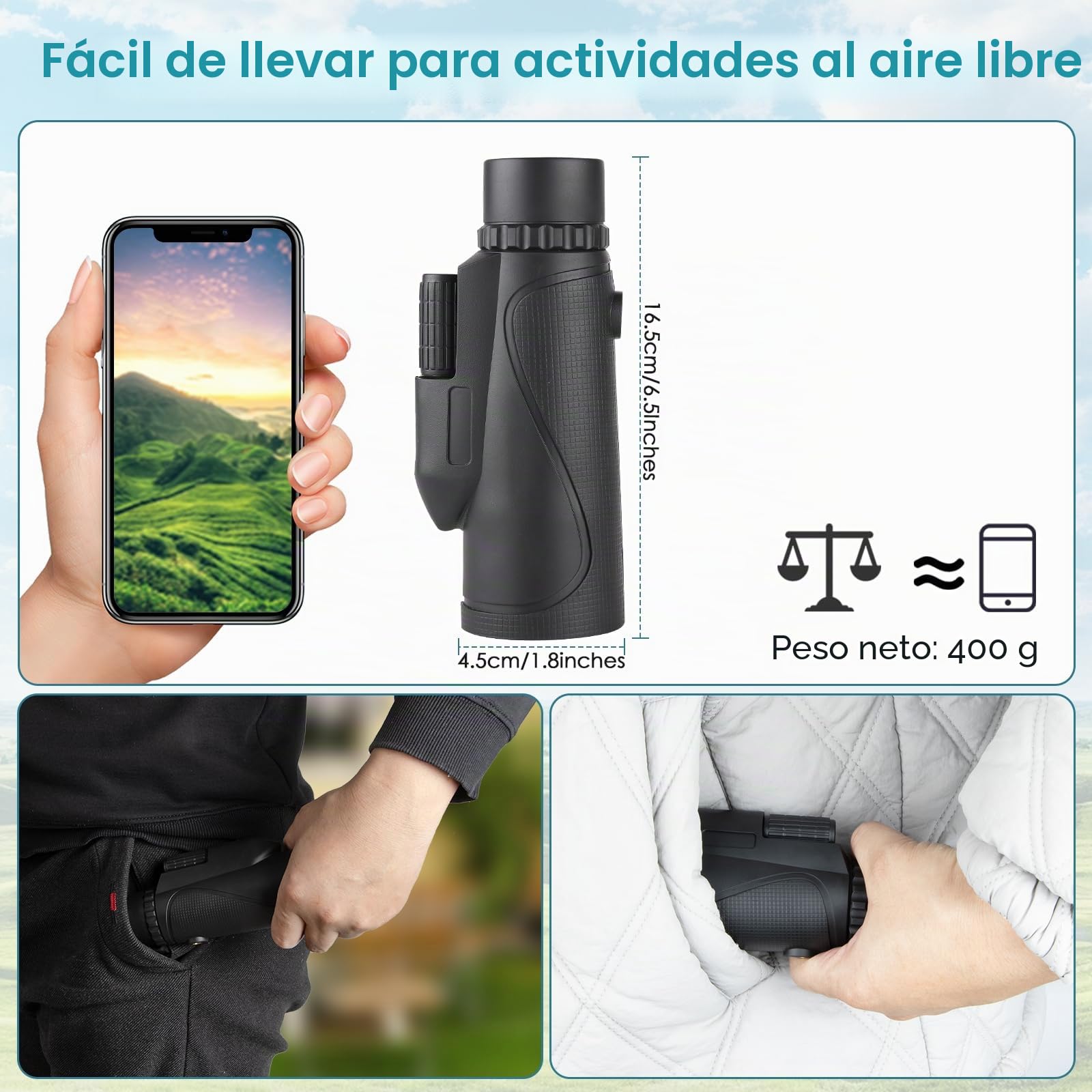 Telescopio Monocular 20X60HD Prisma BAK4 Lentes FMC Premium contra el Polvo/Agua/Niebla con trípode Estable Impermeable Monocular para Adultos para la Observación de Aves Senderismo