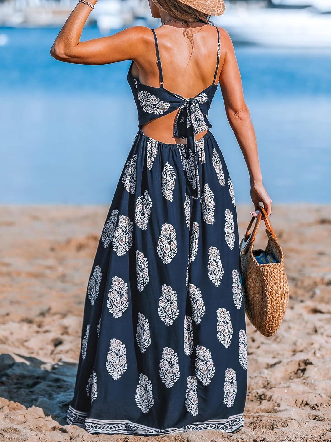 CUPSHE Women's Maxi Dress Floral Print Twisted V Neck Sleeveless Long Dress Summer Casual Dress - Image 3